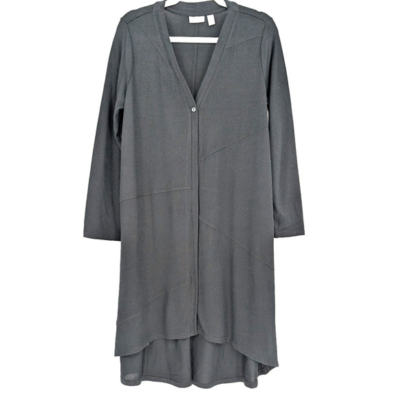 LOGO Lori Goldstein Black Lagenlook Asymmetric Hem V Neck Duster Cardigan MP - Picture 4 of 10